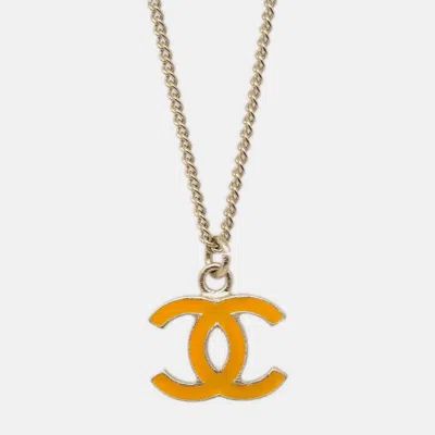 Pre-owned Chanel Gold Orange Cc Pendant Necklace