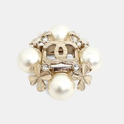 Pre-owned Chanel Gold Pearl Brooch In Multi