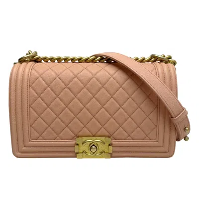 Pre-owned Chanel Gold Pink Caviar Leather Shoulder Bag () In Sand