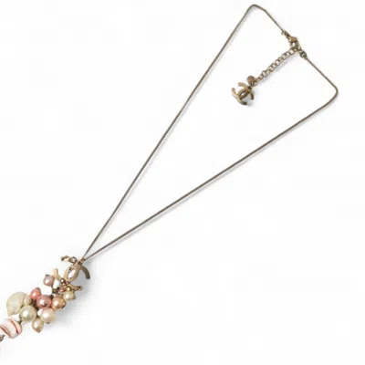 Pre-owned Chanel Gold Pink Gold Plating Rhinestone Necklace () In Silver