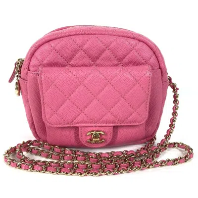 Pre-owned Chanel Gold Pink Grained Calfskin Pochette Shoulder Bag () In Multi
