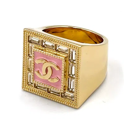 Pre-owned Chanel Gold Pink Metal Band Ring ()