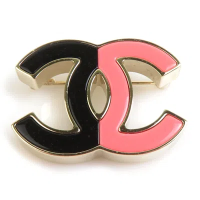 Pre-owned Chanel Gold Pink Metal Resin Brooch () In Multi