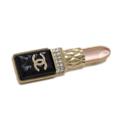 Pre-owned Chanel Gold Pink Metal Rhinestone Brooch () In Multi