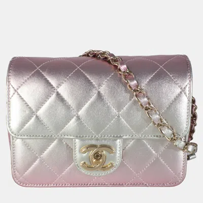 Pre-owned Chanel Gold Pink Ombre Metallic Lambskin Like A Wallet Flap Bag