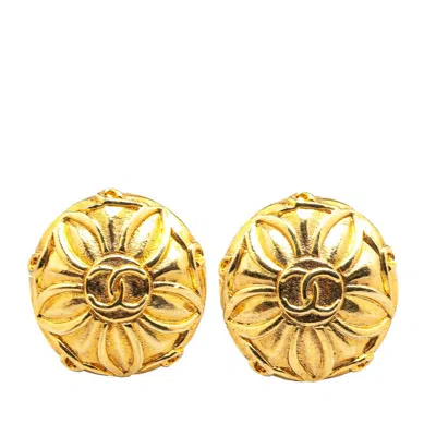 Pre-owned Chanel Gold Plated Coco Mark Flower Vintage Earrings