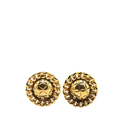 Pre-owned Chanel Gold Plated Coco Mark Matelassé Chain Earrings
