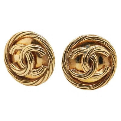 Pre-owned Chanel Gold Plated Coco Mark Round Earrings 93p