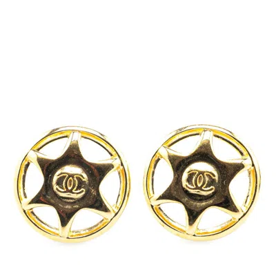 Pre-owned Chanel Gold Plated Coco Mark Round Earrings 97a
