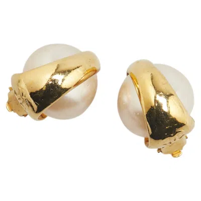 Pre-owned Chanel Gold Plated Coco Mark Vintage Earrings 93a