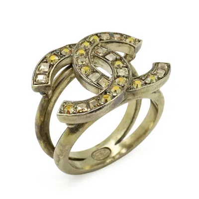 Pre-owned Chanel Gold Plating Rhinestone Band Ring ()