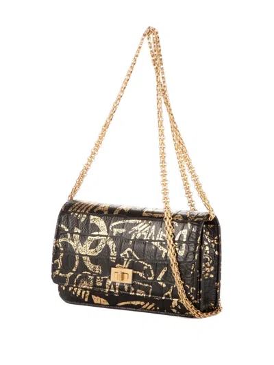 Pre-owned Chanel Gold-print Chain Bag In Black