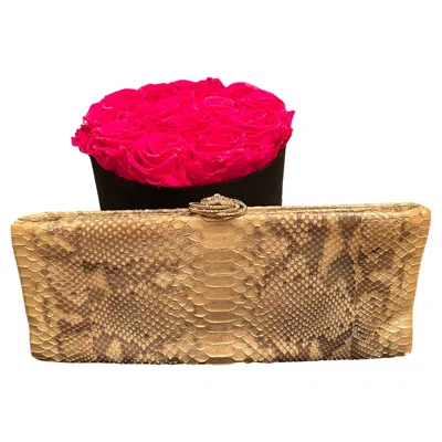 Pre-owned Chanel Gold Python Crystal Camellia Clutch In Pink
