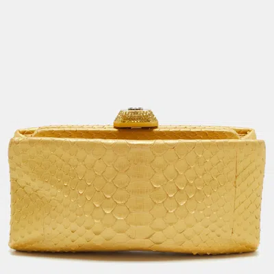 Pre-owned Chanel Gold Python Kiss Lock Frame Clutch