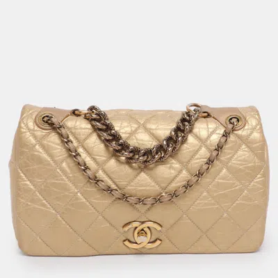 Pre-owned Chanel Gold Quilted Aged Calf Leather Paris-bombay Pondichery Flap Bag