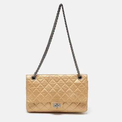 Pre-owned Chanel Gold Quilted Aged Leather Reissue 2.55 Classic 226 Flap Bag