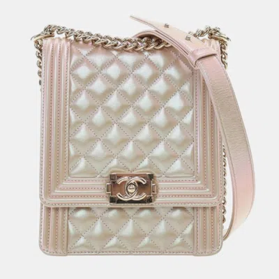 Pre-owned Chanel Gold Quilted Iridescent Calfskin North South Boy Flap