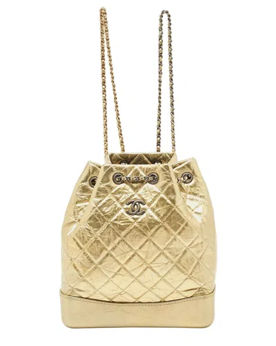 Pre-owned Chanel Gold Quilted Laminated Leather Aged Small Gabrielle Backpack (authentic  )