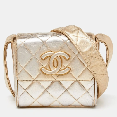 Pre-owned Chanel Gold Quilted Leather Cc Flap Shoulder Bag
