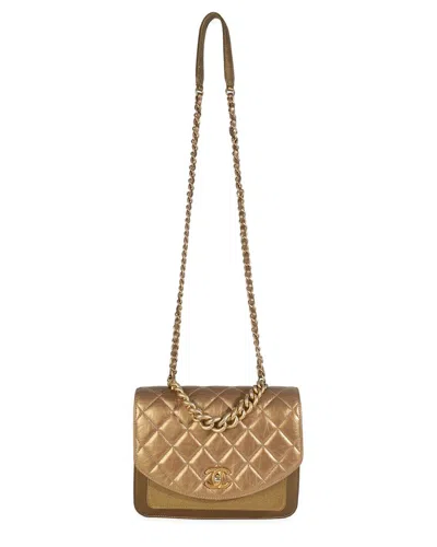 Pre-owned Chanel Gold Quilted Leather Chain Handle Flap Handbag (authentic Pre-loved)