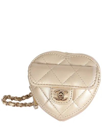 Pre-owned Chanel Gold Quilted Leather Heart Coin Purse Necklace (authentic Pre-loved)