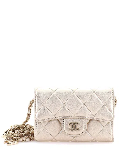 Pre-owned Chanel Gold Quilted Metallic Lambskin Classic Flap Chain Belt Bag Mini  (authentic Pre-loved)