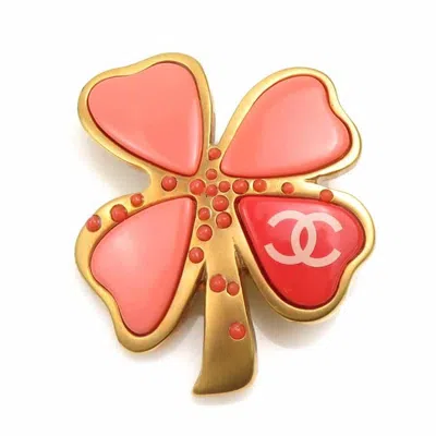 Pre-owned Chanel Gold Salmon Pink Metal Resin Brooch () In Multi