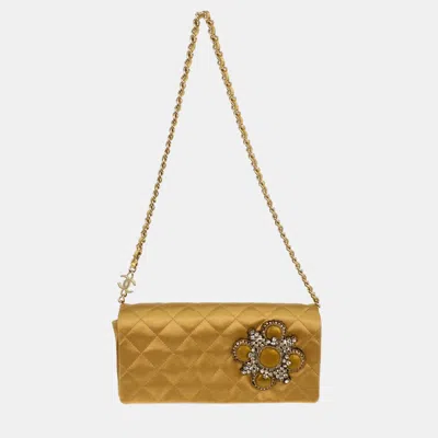 Pre-owned Chanel Gold Satin Straight Flap Shoulder Bag