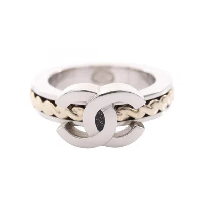 Pre-owned Chanel Gold Silver Stainless Steel Band Ring () In Gold, Silver