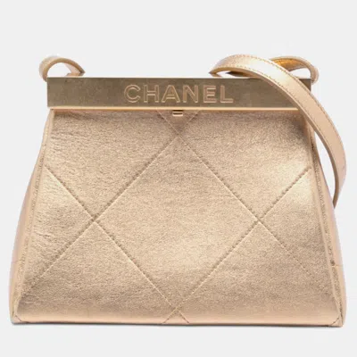 Pre-owned Chanel Gold Small Calfskin Kiss Lock Frame Bag