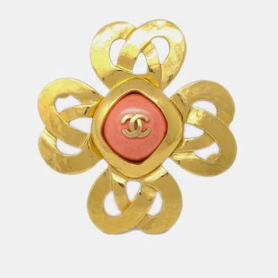 Pre-owned Chanel Gold Stone Brooch Pin