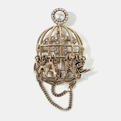 Pre-owned Chanel Gold Tone Birdcage Brooch In Multi