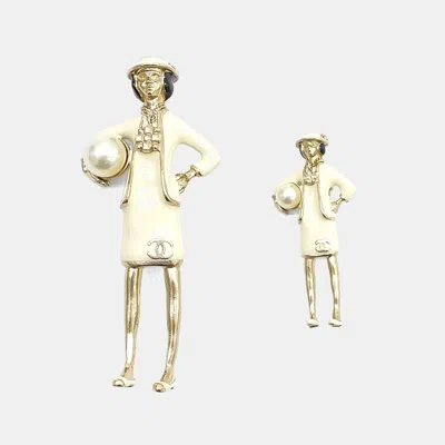 Pre-owned Chanel Gold Tone Enamel Coco Madame Brooch