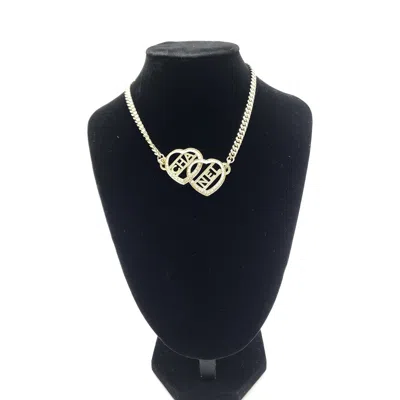 Pre-owned Chanel Gold Tone Heart Choker Necklace With Women's Logo ()