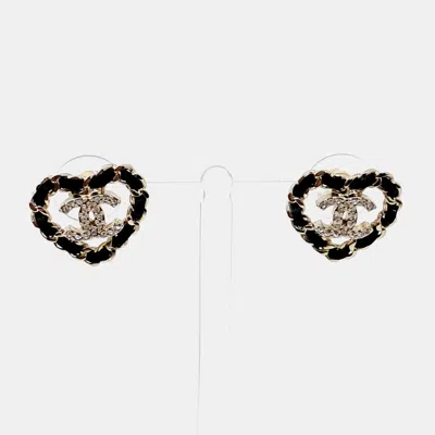Pre-owned Chanel Gold Tone Heart Earrings
