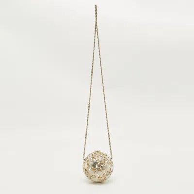 Pre-owned Chanel Gold Tone Metal And Crystal Sphere Minaudiere
