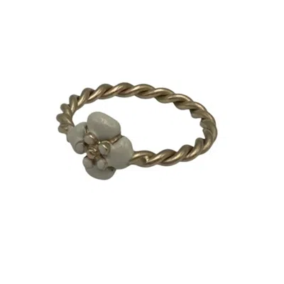 Pre-owned Chanel Gold White Metal Band Ring () In Multi