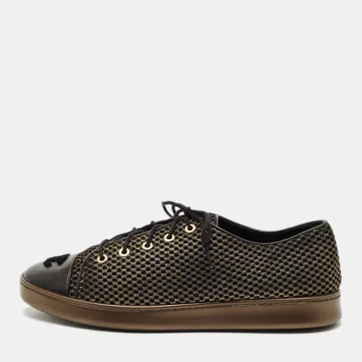 Pre-owned Chanel Gold/black Mesh And Leather Cc Low Top Sneakers Size 41.5