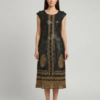 Pre-owned Chanel Gold/black Metallic Cotton Knit Sleeveless Midi Dress L