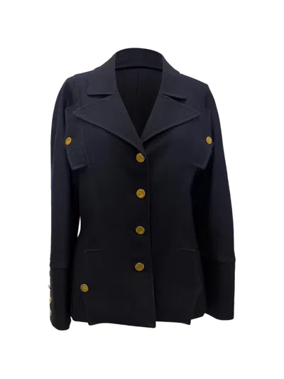 Pre-owned Chanel Gold-button Skirt Suit In Blue