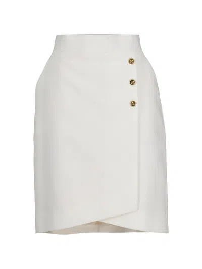 Pre-owned Chanel Golden-buttons Asymmetric-hem Midi Skirt In White