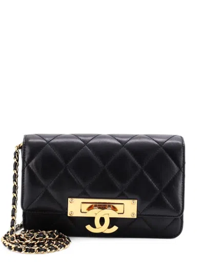 Pre-owned Chanel Golden Class Wallet On Chain Quilted Lambskin Crossbody Bag In Black