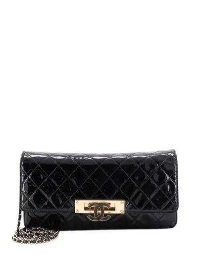 Pre-owned Chanel Golden Class Wallet On Chain Quilted Patent East West Crossbody Bag In Black
