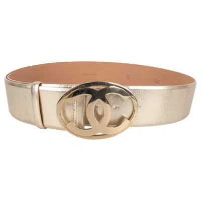 Pre-owned Chanel Golden Leather Belt, 2008 In Sand