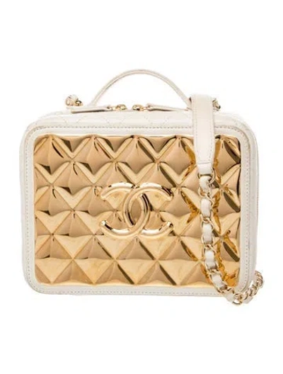 Pre-owned Chanel Golden Plate Vanity Case In Metallic/white