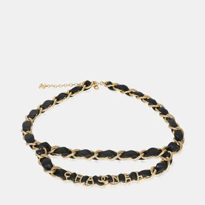Pre-owned Chanel Gold-plated 2020 Leather Chain Link Belt In Black