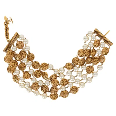 Pre-owned Chanel Gold-tone 91p Imitation Pearl & Filigree Choker Necklace In Multi