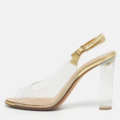 Pre-owned Chanel Gold/transparent Leather And Pvc Open Toe Slingback Pumps Size 41