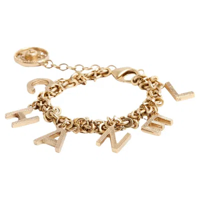 Pre-owned Chanel Gourmette Breloques 2003 Matte Golden Metal Charms Letters Chain Bracelet In Multi
