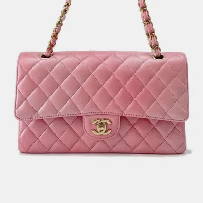 Pre-owned Chanel Gradation Light Pink Goatskin Leather Classic Double Flap Shoulder Bag